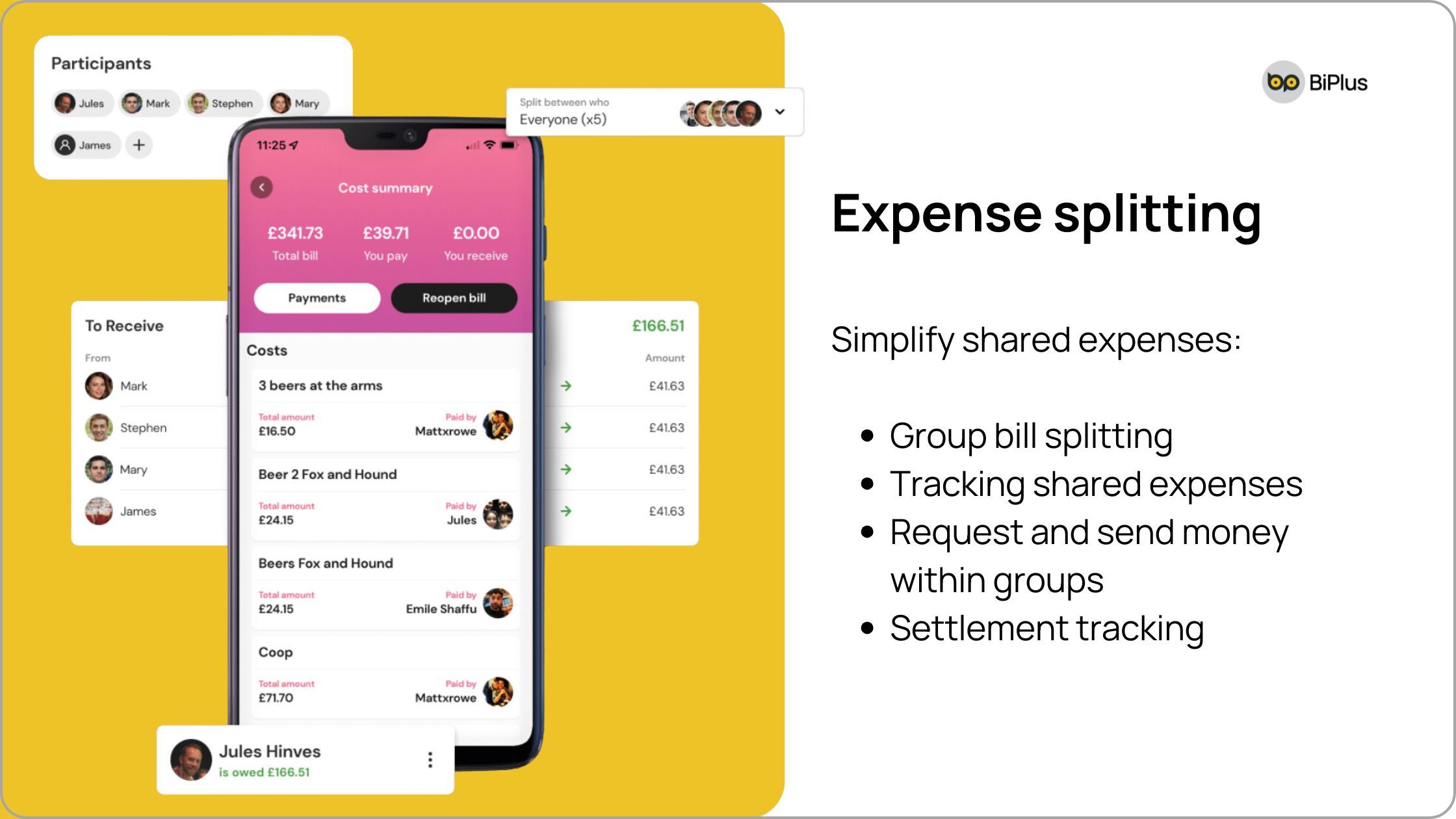 Features Fintech App - Expense splitting