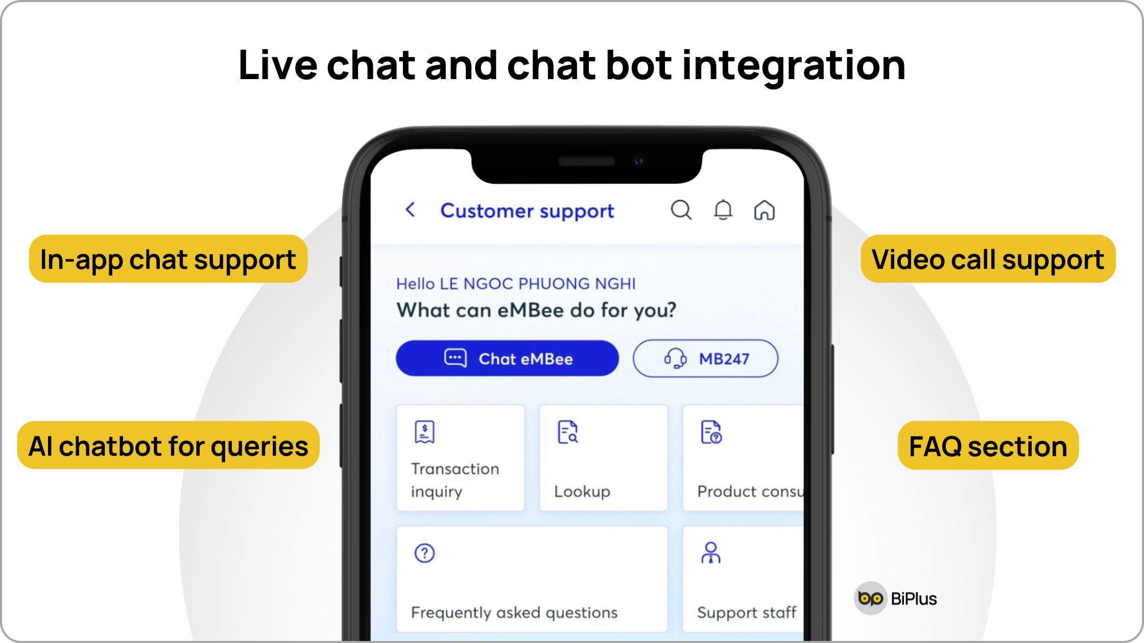 Features Fintech App - Live chat and chat bot integration