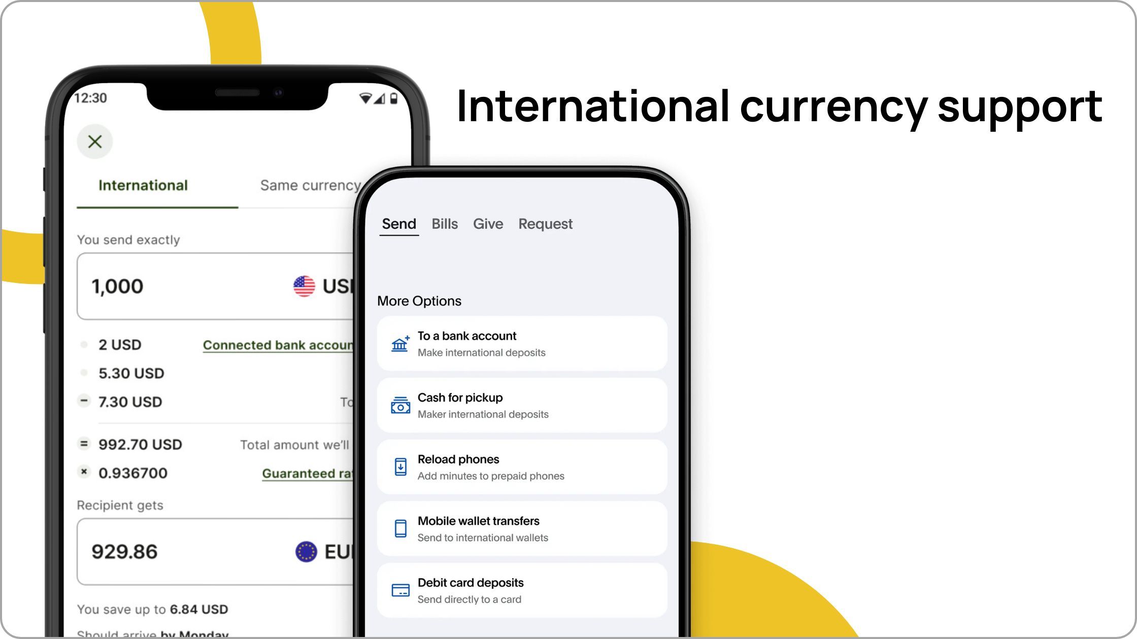 Features Fintech App  - Sending internationally